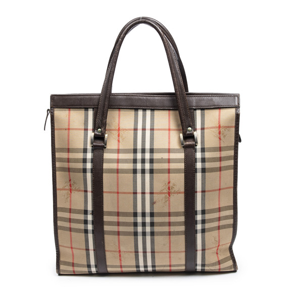 Burberry Burberry Vertical Zip Tote in Beige/Dark Brown Haymarket Check - Picture 5 of 7